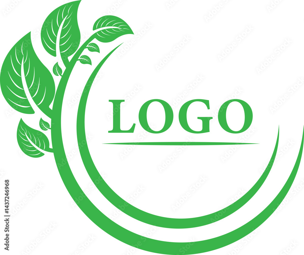 Fototapeta premium green leaves logo, Eco logo vector, leaf badge icon, round Eco emblem, nature circle logo, organic logo vector, leaf stamp icon, circular green leaf