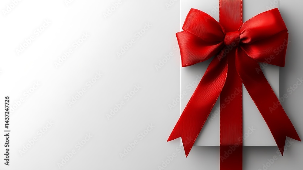 White gift box adorned with a vibrant red ribbon bow