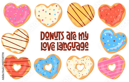 Donuts are My Love Language Text. Donuts Frame. Sweet Cookies Background. Doughnut Dessert Border.