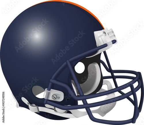 Realistic navy blue helmet of the Denver Broncos American football team with a navy blue mask and chin strap