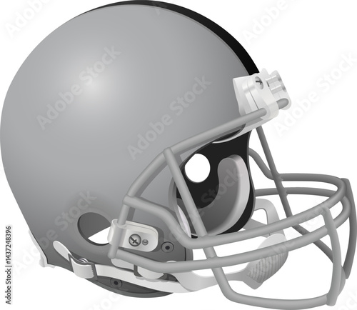 Realistic gray helmet of the Las Vegas Raiders American football team with a gray mask and chin strap
