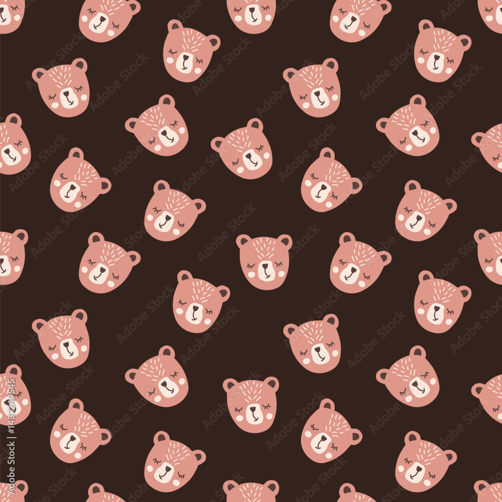 Fototapeta premium Cute bear seamless pattern design on a dark background in vector style. Vector illustration