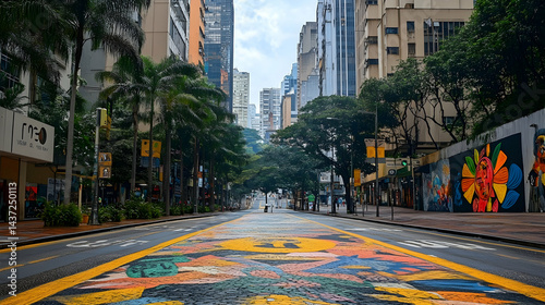 Vibrant Urban Landscape: Colorful Street Art in the Heart of a Modern City