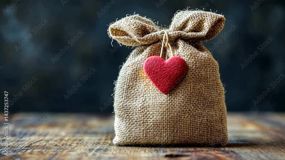 Charming Burlap Bag with Heart Tag Gift of Love and Affection for Every Occasion, Adding Warmth and Care to Your Life