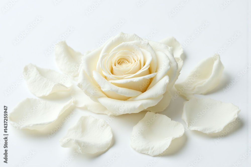 Fototapeta premium white rose petals on a white background