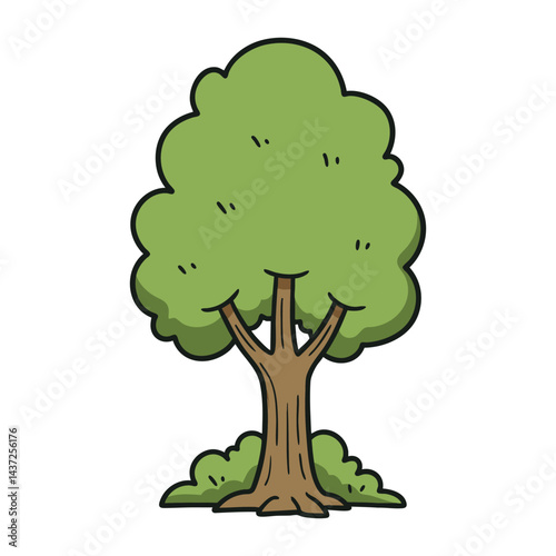 Cute Cartoon Tree Green Leafy Tree Illustration on White Background