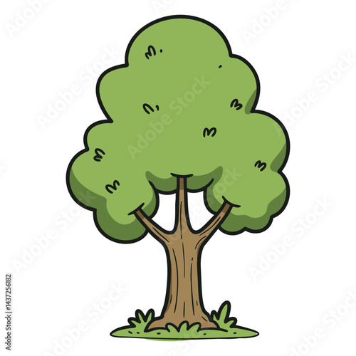 Cute Cartoon Tree Green Leafy Tree Illustration on White Background