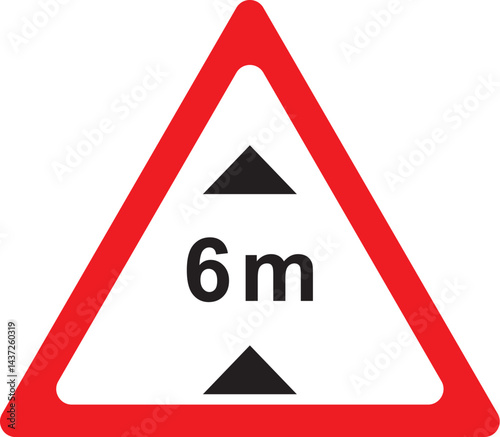 6m height restriction road warning sign, maximum clearance traffic caution, triangular height limit sign