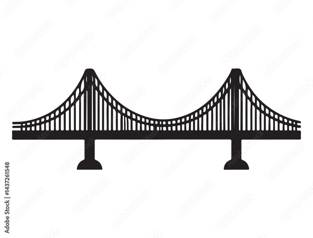Fototapeta premium BRIDGE SILHOUETTE WHITE BACKGROUND