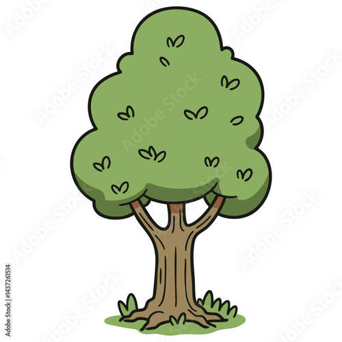 Cute Cartoon Tree Green Leafy Tree Illustration on White Background
