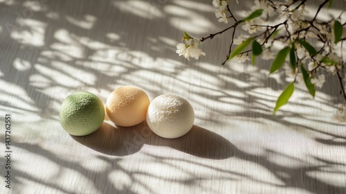 Soft Natural Japanese Trio with Shadows and Delicate Floral Accents