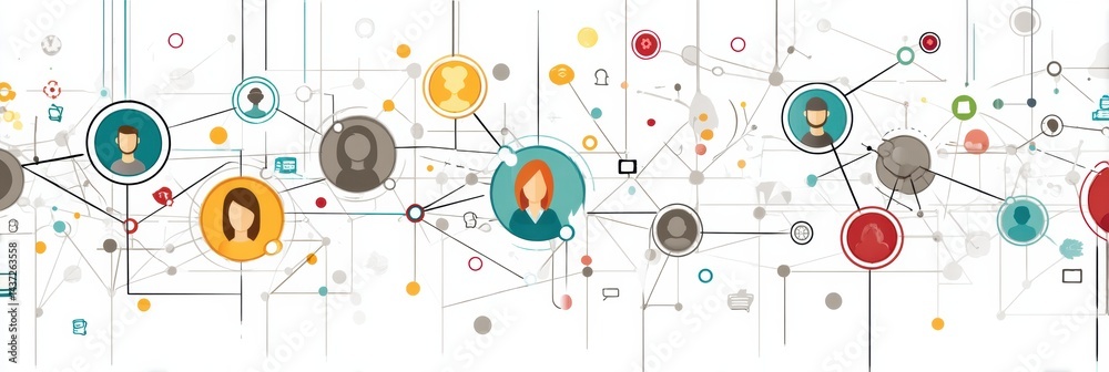Network Grid Showcasing Avatar Icons Linked by Connection Lines Representing Digital Interaction and Communication Among Users Network Grid Showcasing Avatar Icons Linked by Connection Lines Representing Digital Interaction and Communication Among Users