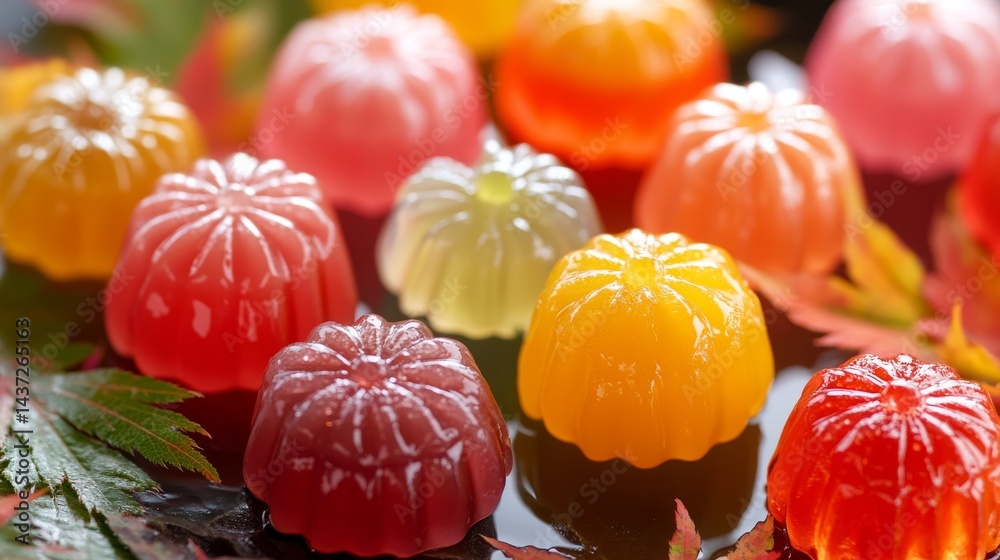Seasonal Wagashi with Natural Colors in a Beautiful Arrangement