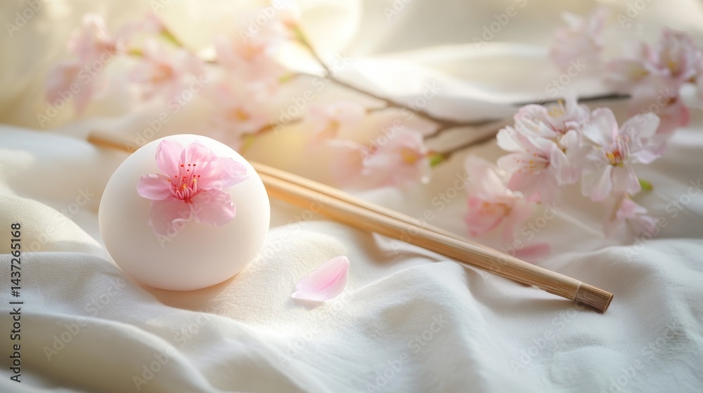 Elegant Wagashi Styled on White Linen with Bamboo Utensil