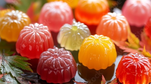 Obraz na płótnie Seasonal Wagashi with Natural Colors in a Beautiful Arrangement w salonie
