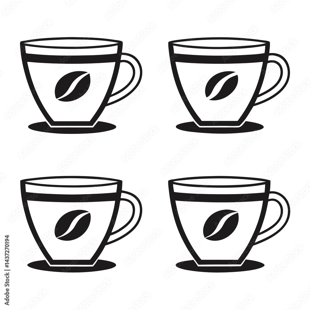 Set of Designed Coffee Cup Icon Silhouette Set of Designed Coffee Cup Icon Silhouette