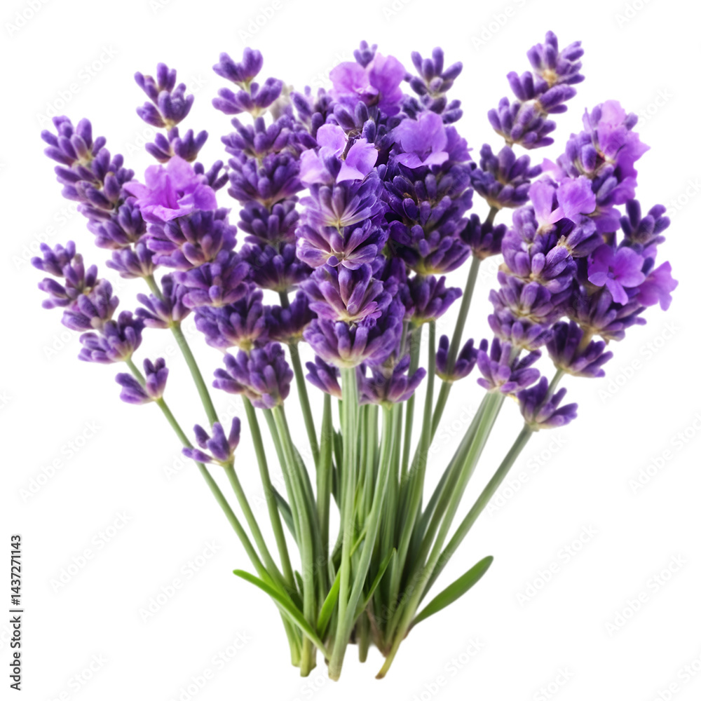 Vibrant Lavender Stems Isolated On White