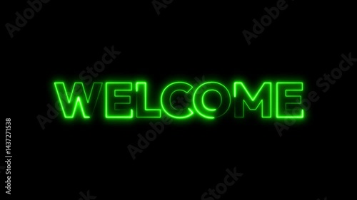 Glowing neon sign welcome. glowing Neon line welcome text animation in black background. Welcome neon light banner. Welcome neon text 4k animation.
