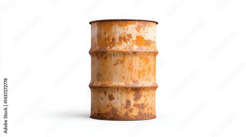 Naklejka premium Rusty oil barrel on white background with shadow 