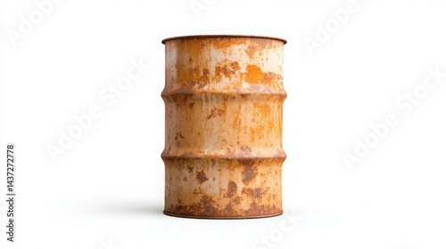 Rusty oil barrel on white background with shadow 