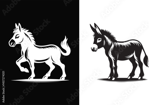Silhouette Vector Set of Donkey Icons