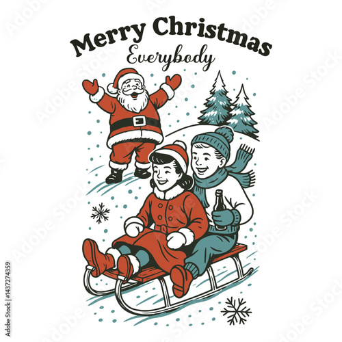 Merry Christmas Everybody   -  Merry Christmas illustration, Christian Festival T-shirt Design Vector, Xmas vintage Tee Shirt design