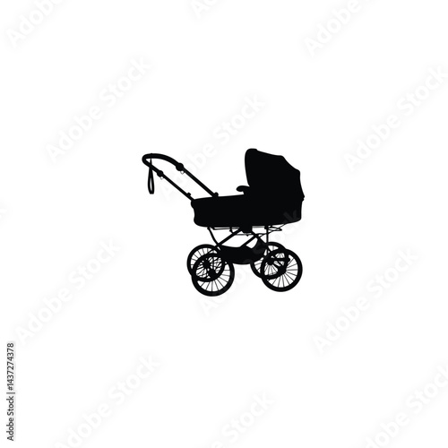 Baby carriage silhouette on white background
