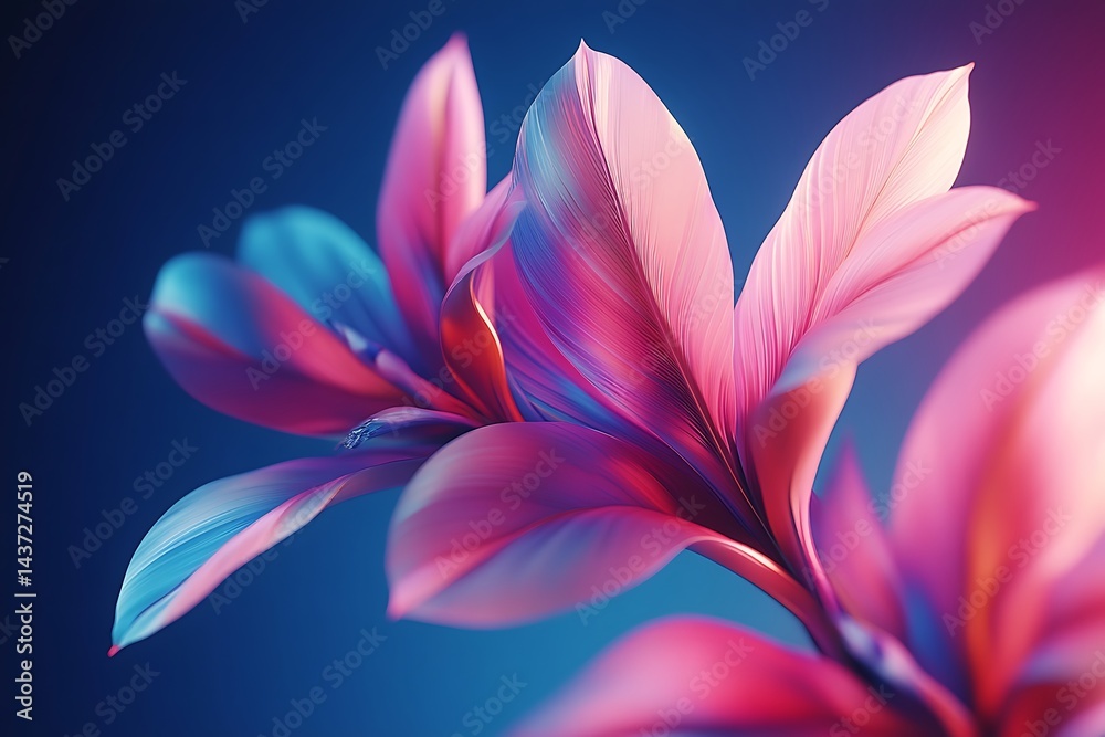 Fototapeta premium Vivid pink and blue stylized flower against a dark blue background