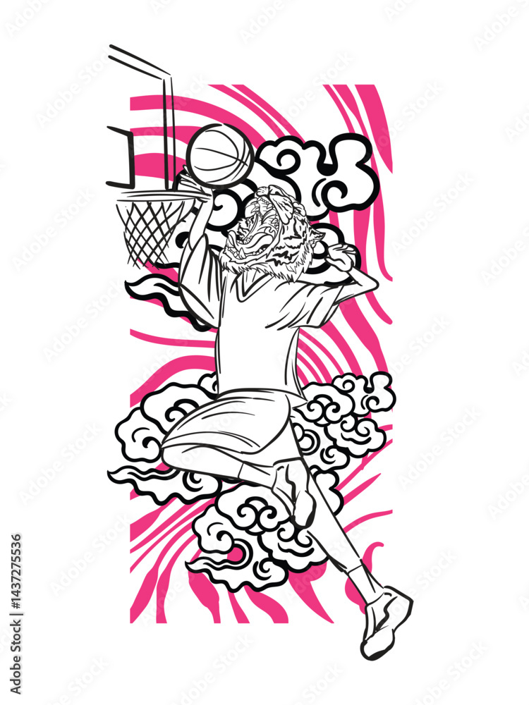 tiger fighter with japanese doodle style tiger fighter with japanese doodle style