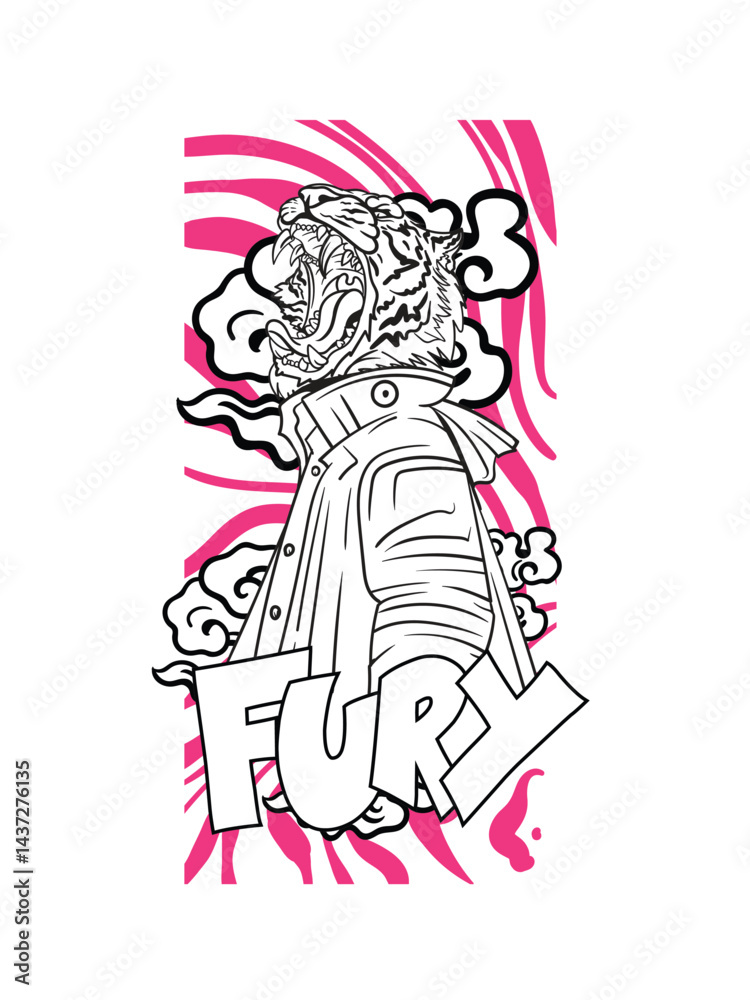 Fototapeta premium tiger fighter with japanese doodle style