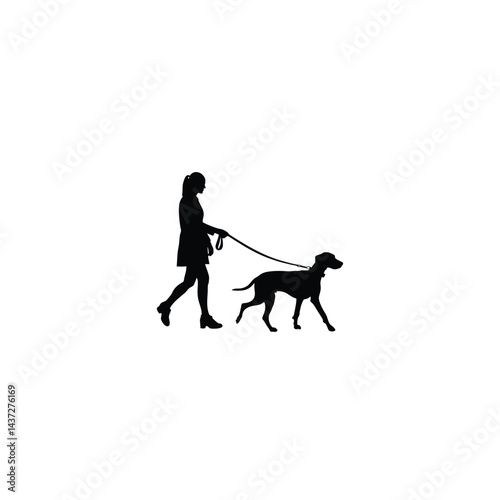 Dog walk silhouette on white background