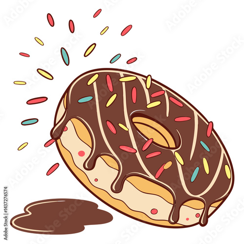 Chocolate Bomb Donut Exploding with Filling and Sprinkles Isolated on Transparent Background. Perfect for: Halloween parties, Kids' birthday parties, Donut Day