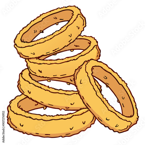 Golden Tower of Crispy Fried Onion Rings Stacked High Isolated on Transparent Background. Perfect for: BBQ parties, Burger nights, Casual gatherings