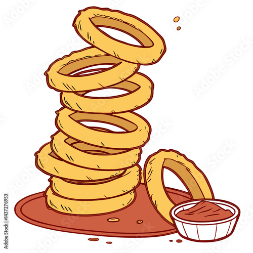 Golden Tower of Crispy Fried Onion Rings Stacked High Isolated on Transparent Background. Perfect for: BBQ parties, Burger nights, Casual gatherings