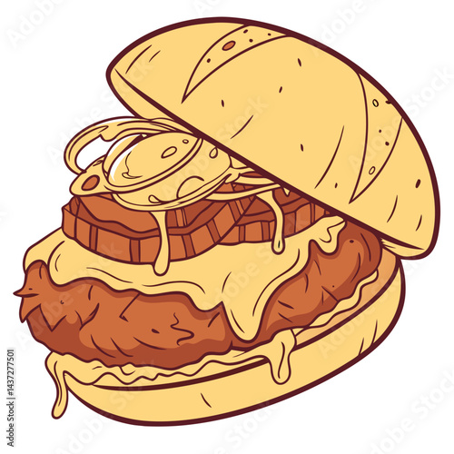 Thick Pork Sandwich with Cheese and Mustard Sauce. Perfect for: Oktoberfest, street fairs, food truck events