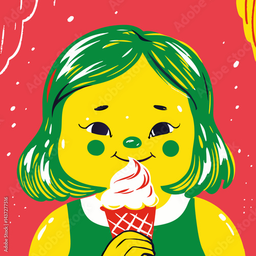 A little girl is enjoying an ice cream