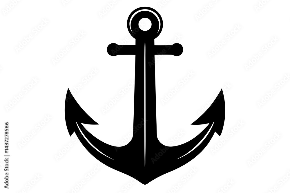 anchor symbol illustration, silhouette of anchor vector icon, anchor isolated on white background.