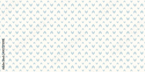 Seamless background pattern of evenly spaced white double arrow symbols of different sizes and opacity. Vector illustration on dark blue background with stars