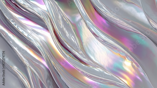 Seamless Iridescent Silver Marble Texture with Holographic Prism Light and Vaporwave Metallic Foil in 3D Abstract Style