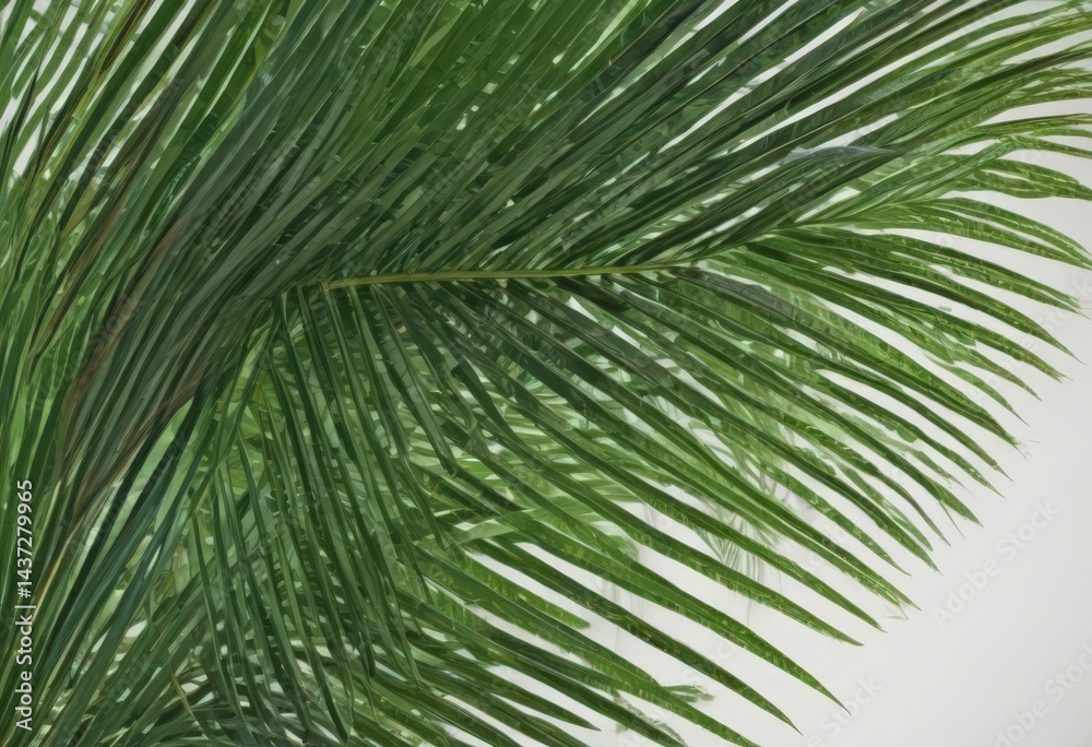 Fototapeta premium Emerald green palm frond, veins sharply defined, tropical texture , tropical, tropical plant, eco