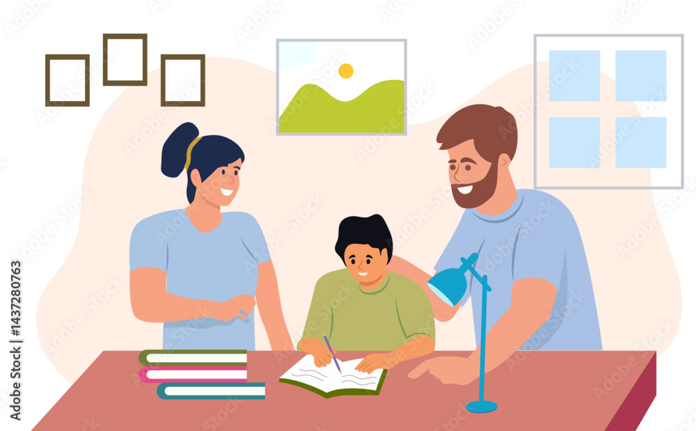 Fototapeta premium joyful parenting moments family conceptual illustration happy family enjoying quality time together parents playing children sharing laughter