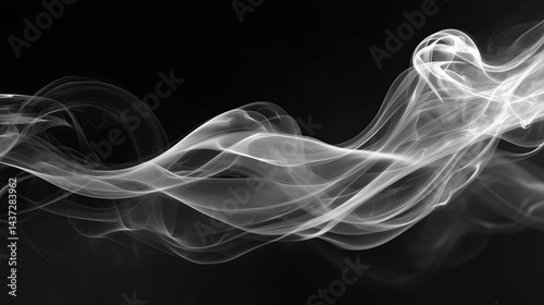 Smoke Trail Texture Background with Delicate Swirling Wisps on Black for Abstract and Atmospheric Design Projects