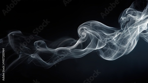 Smoke Trail Texture Background with Delicate Swirling Wisps on Black for Abstract and Atmospheric Design Projects