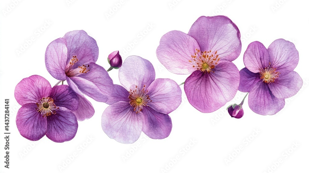 Obraz premium Watercolor purple blooms in artistic very peri shade, minimal layout with white background