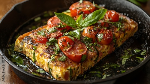 Wallpaper Mural Italian Frittata With Vegetables And Fresh Herbs, Served In A Cast-Iron Skillet For Brunch Menu Promotion Torontodigital.ca