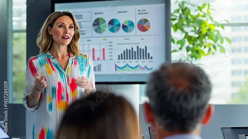 Businesswoman presenting data insights in a meeting
