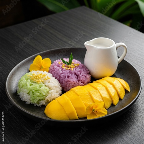 mango sticky rice, Thai dessert, Asian dessert, tropical dessert, 