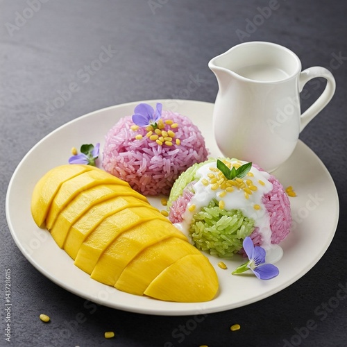 mango sticky rice, Thai dessert, Asian dessert, tropical dessert, 