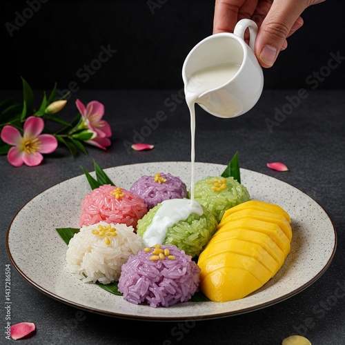 mango sticky rice, Thai dessert, Asian dessert, tropical dessert, 