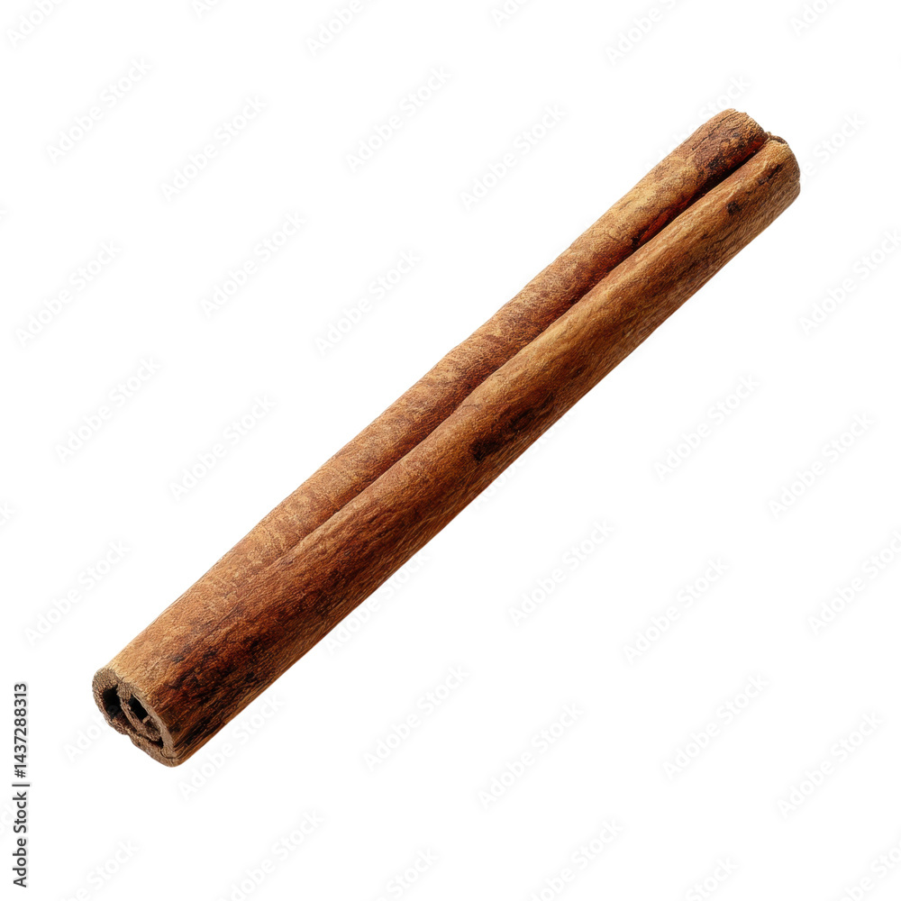 Single cinnamon stick isolated on pure transparency background, showcasing its rich brown color and textured surface. Perfect for culinary and aromatic uses Single cinnamon stick isolated on pure transparency background, showcasing its rich brown color and textured surface. Perfect for culinary and aromatic uses